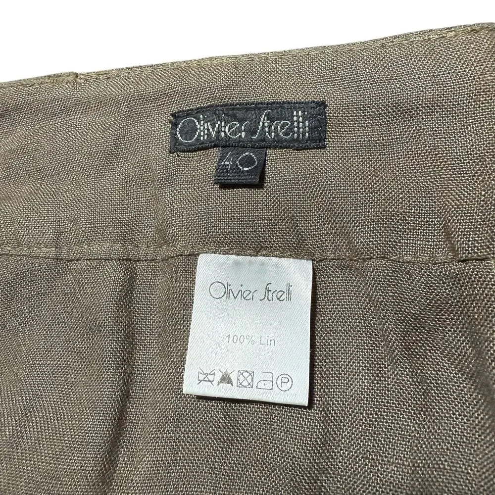 Olivier Strelli Flax Linen Capri Pants Cuffed Taupe Brown EUR 40 / 31